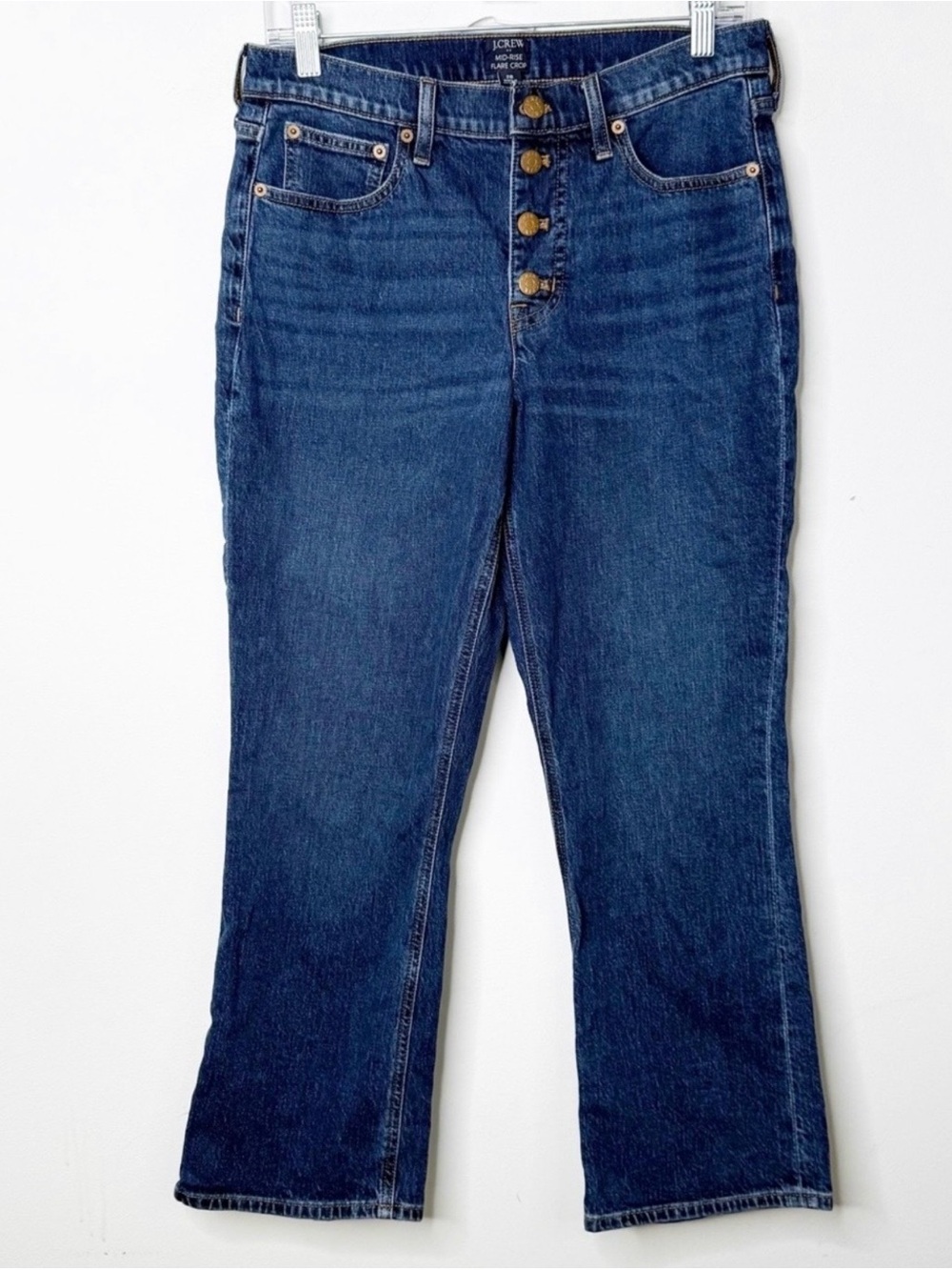 J. CREW Mid Rise Flare Crop 4 Button Fly Denim Blue Jeans Sz. 28 - Picture 2 of 4